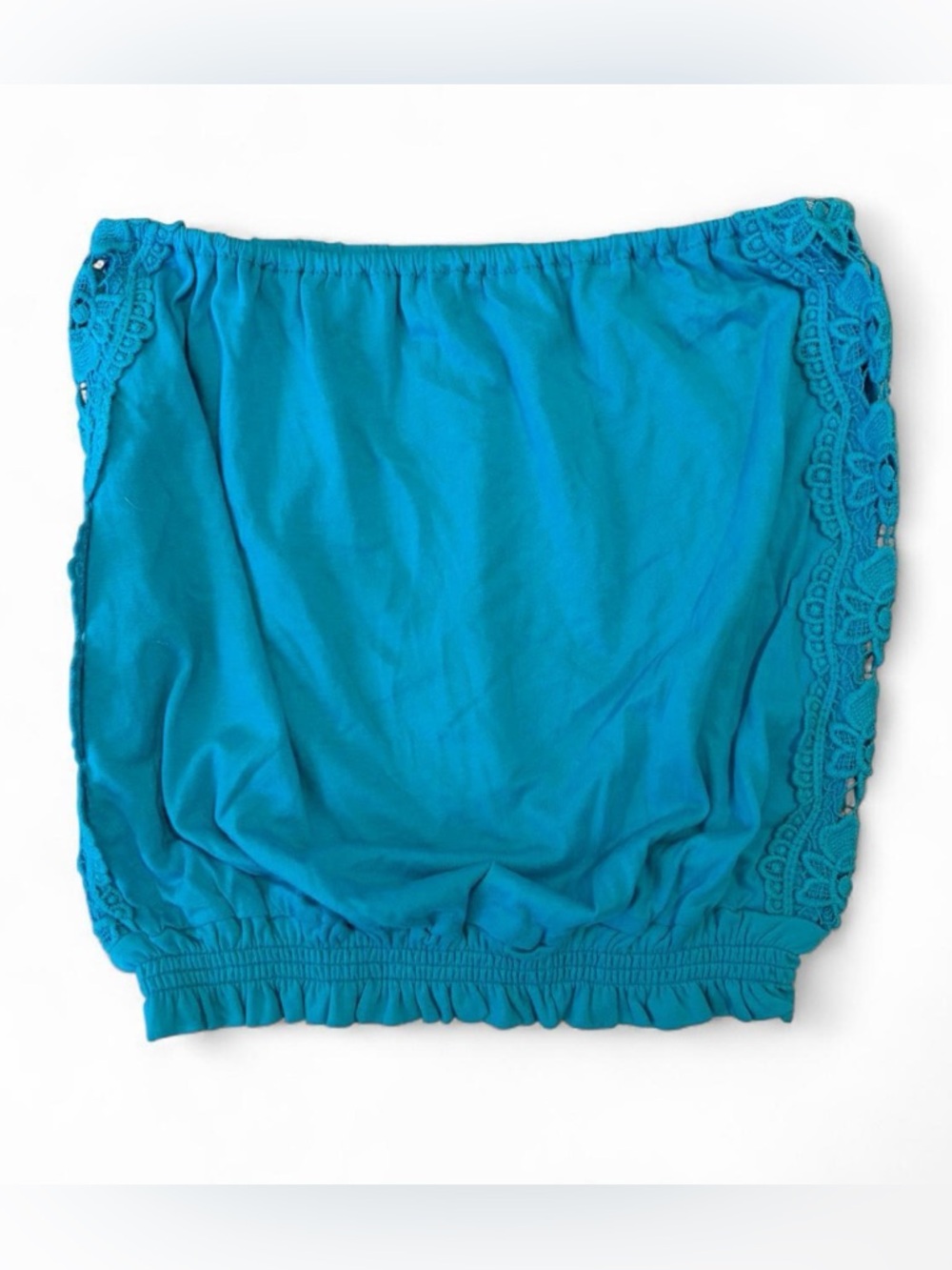 O’Neill Strapless Blue Top with Lace Trim on sides